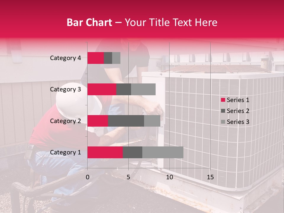 Two Workers On The Roof Of A Building Working On The Air Conditioning Unit. PowerPoint Template