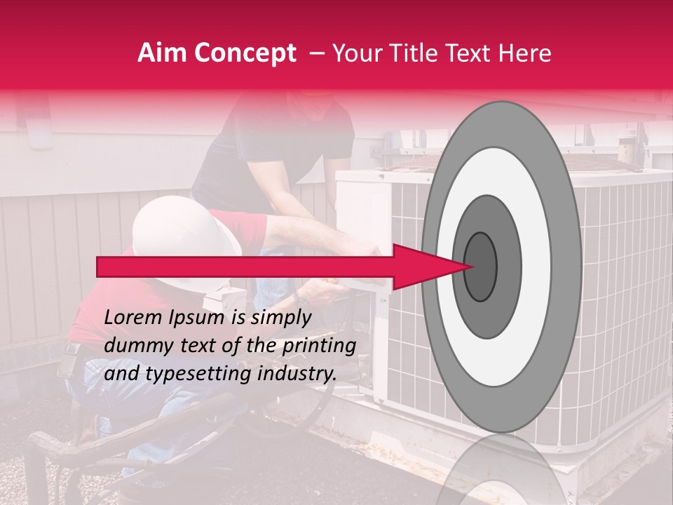 Two Workers On The Roof Of A Building Working On The Air Conditioning Unit. PowerPoint Template