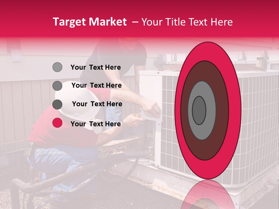 Two Workers On The Roof Of A Building Working On The Air Conditioning Unit. PowerPoint Template