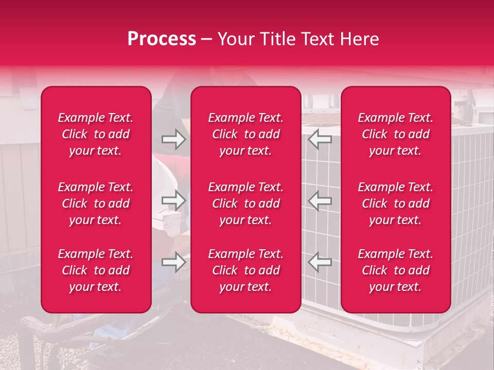 Two Workers On The Roof Of A Building Working On The Air Conditioning Unit. PowerPoint Template