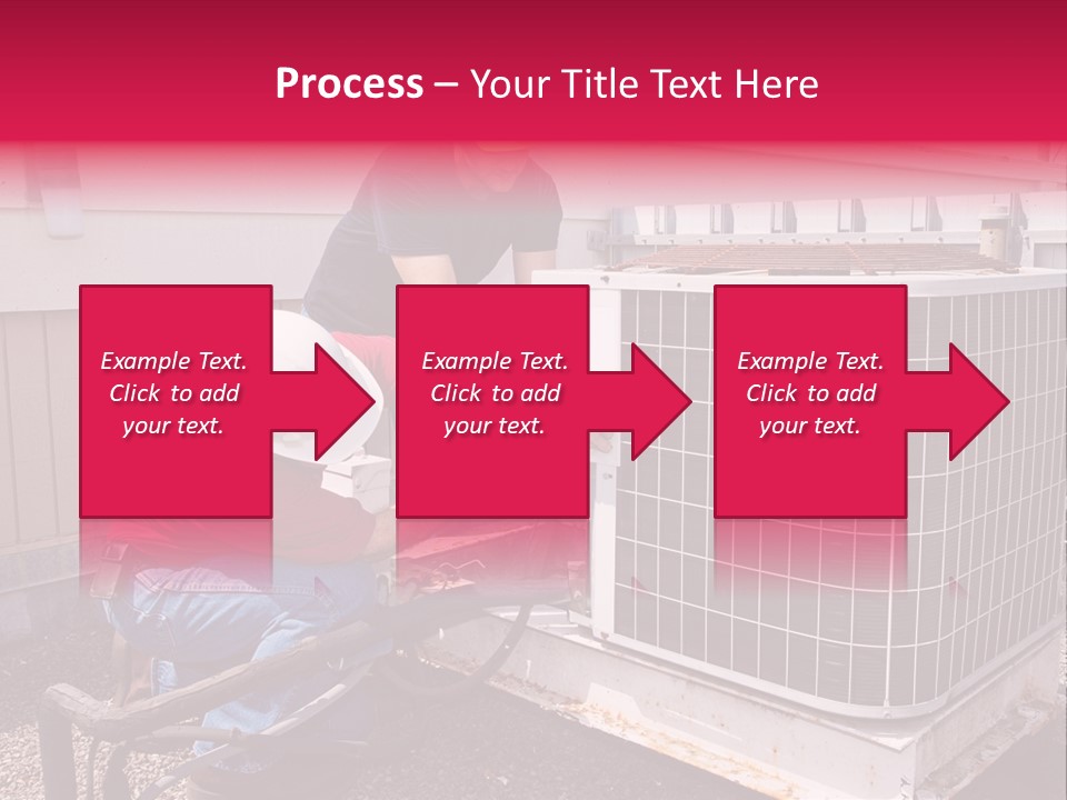 Two Workers On The Roof Of A Building Working On The Air Conditioning Unit. PowerPoint Template