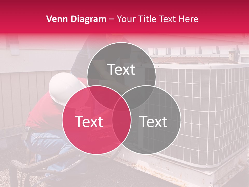 Two Workers On The Roof Of A Building Working On The Air Conditioning Unit. PowerPoint Template