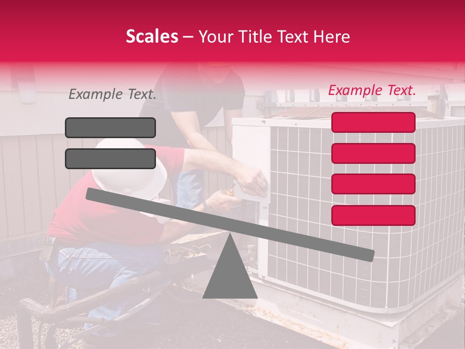 Two Workers On The Roof Of A Building Working On The Air Conditioning Unit. PowerPoint Template
