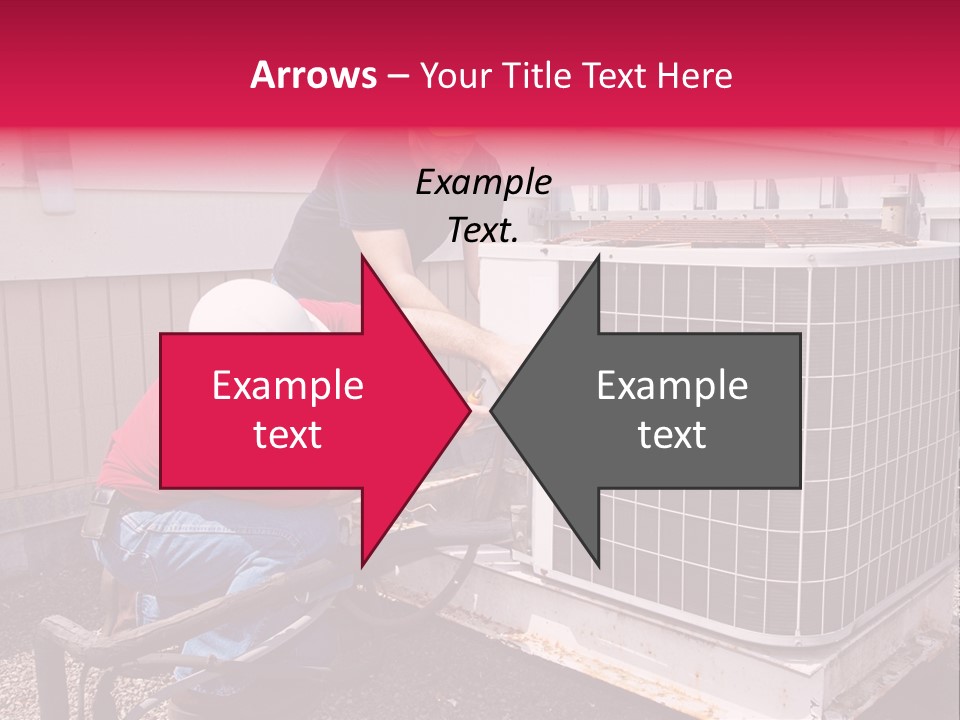 Two Workers On The Roof Of A Building Working On The Air Conditioning Unit. PowerPoint Template