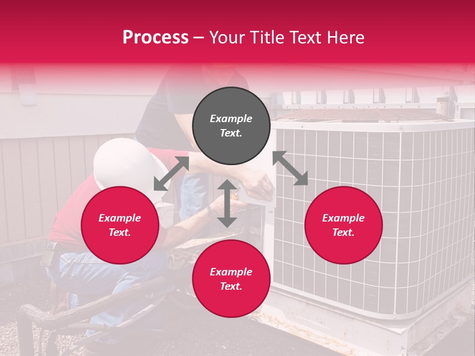 Two Workers On The Roof Of A Building Working On The Air Conditioning Unit. PowerPoint Template