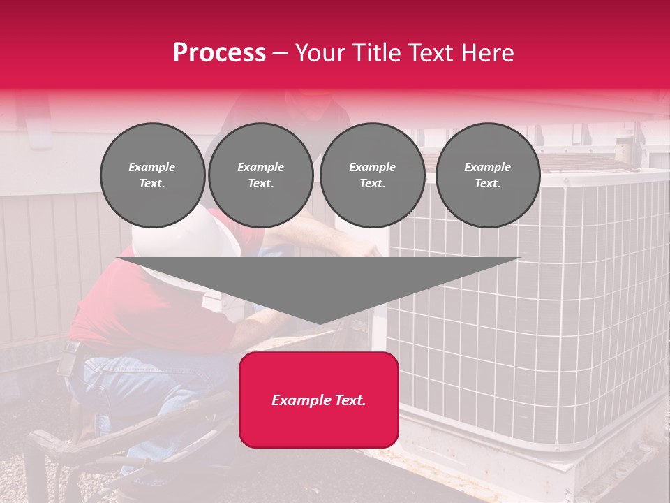 Two Workers On The Roof Of A Building Working On The Air Conditioning Unit. PowerPoint Template