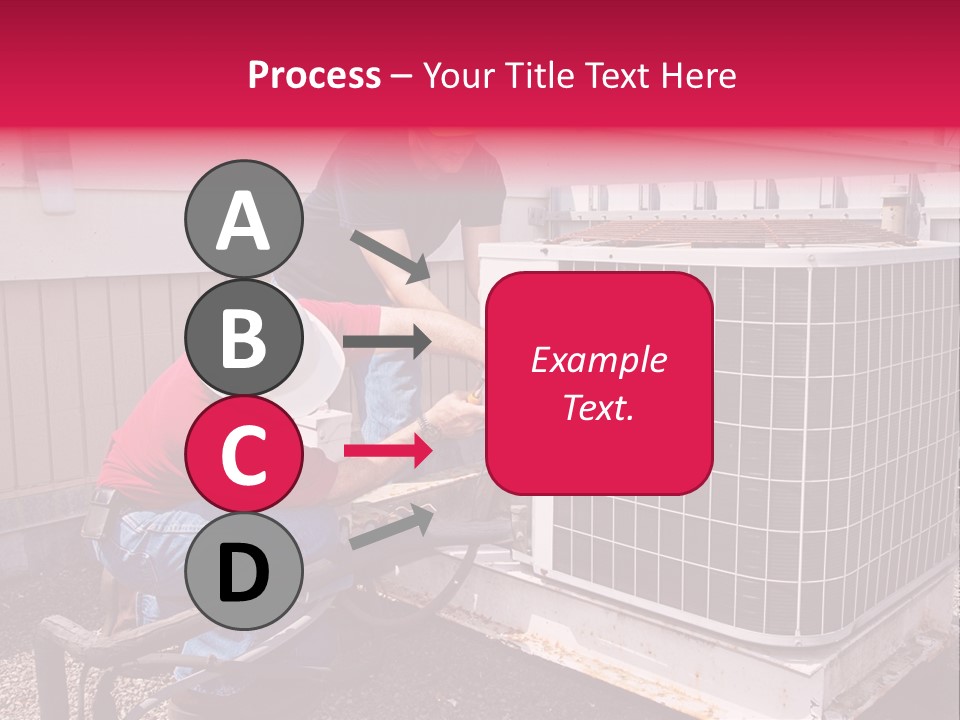 Two Workers On The Roof Of A Building Working On The Air Conditioning Unit. PowerPoint Template