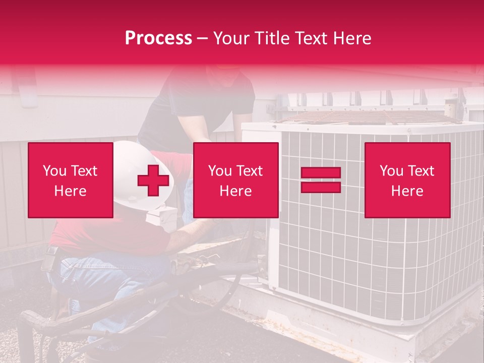 Two Workers On The Roof Of A Building Working On The Air Conditioning Unit. PowerPoint Template