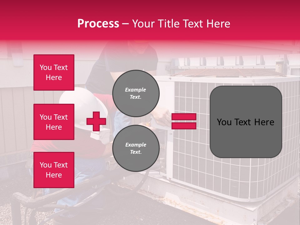 Two Workers On The Roof Of A Building Working On The Air Conditioning Unit. PowerPoint Template