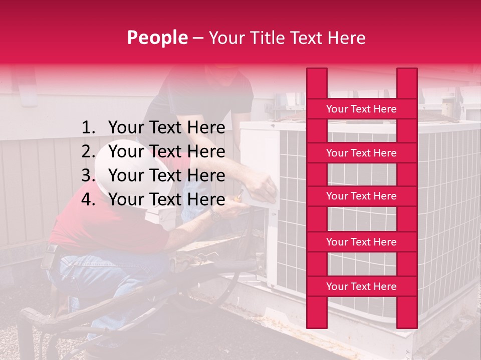 Two Workers On The Roof Of A Building Working On The Air Conditioning Unit. PowerPoint Template