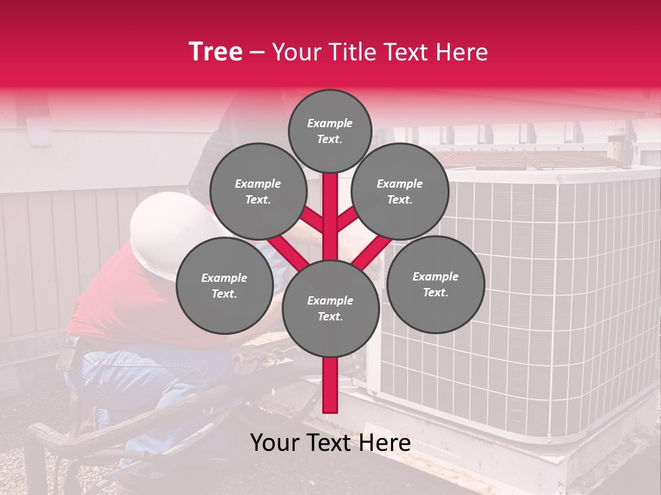 Two Workers On The Roof Of A Building Working On The Air Conditioning Unit. PowerPoint Template