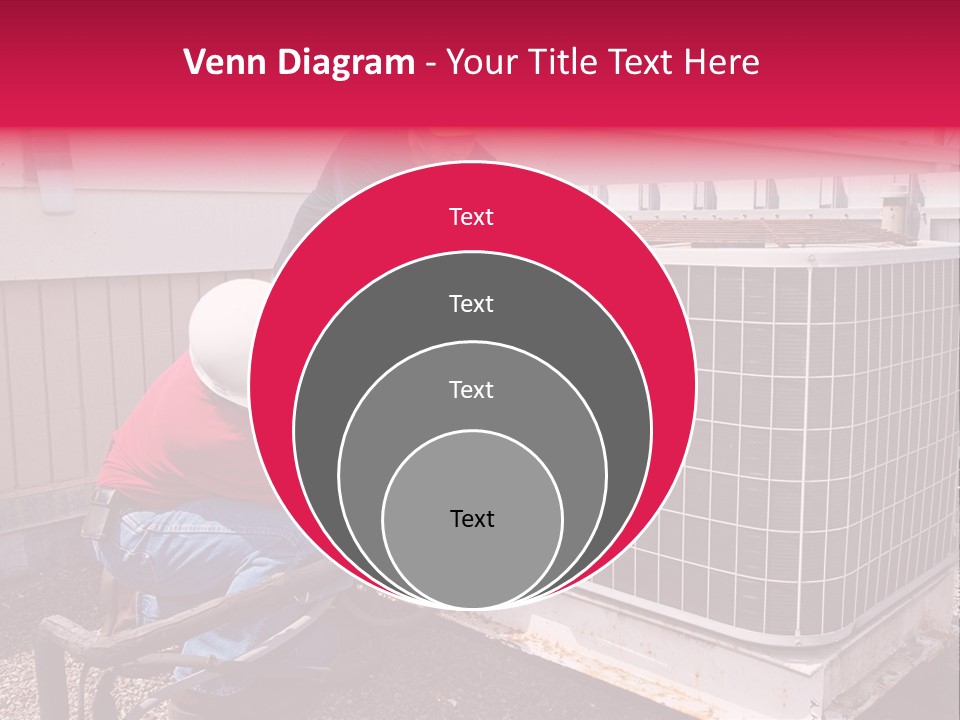 Two Workers On The Roof Of A Building Working On The Air Conditioning Unit. PowerPoint Template