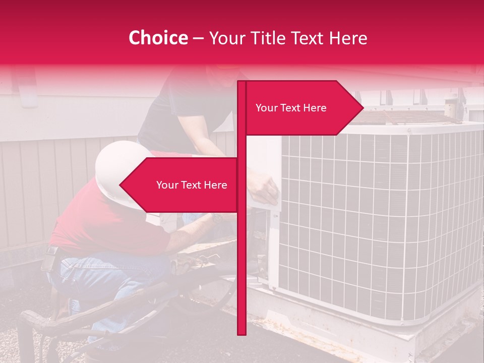 Two Workers On The Roof Of A Building Working On The Air Conditioning Unit. PowerPoint Template