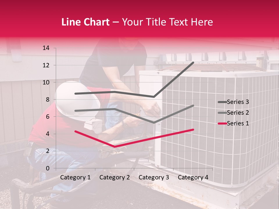 Two Workers On The Roof Of A Building Working On The Air Conditioning Unit. PowerPoint Template