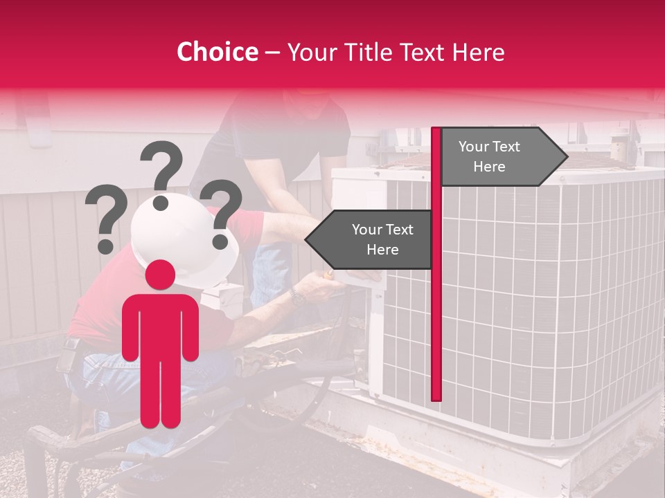 Two Workers On The Roof Of A Building Working On The Air Conditioning Unit. PowerPoint Template