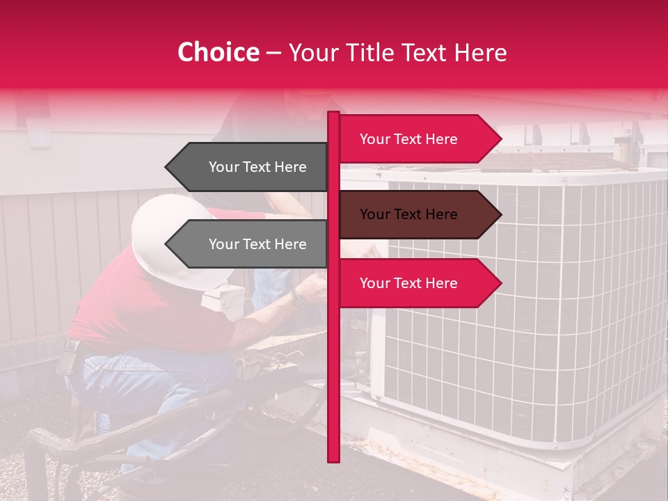 Two Workers On The Roof Of A Building Working On The Air Conditioning Unit. PowerPoint Template