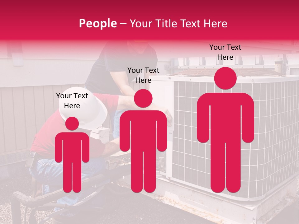 Two Workers On The Roof Of A Building Working On The Air Conditioning Unit. PowerPoint Template