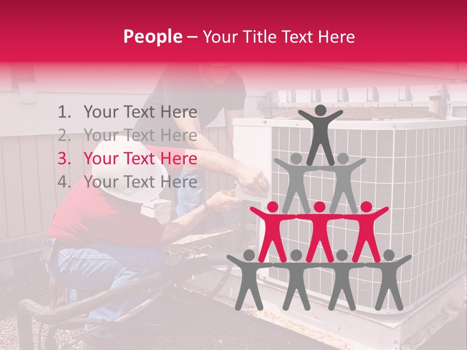 Two Workers On The Roof Of A Building Working On The Air Conditioning Unit. PowerPoint Template