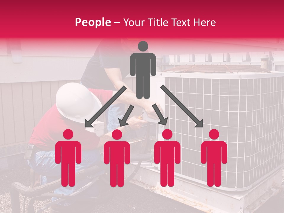 Two Workers On The Roof Of A Building Working On The Air Conditioning Unit. PowerPoint Template