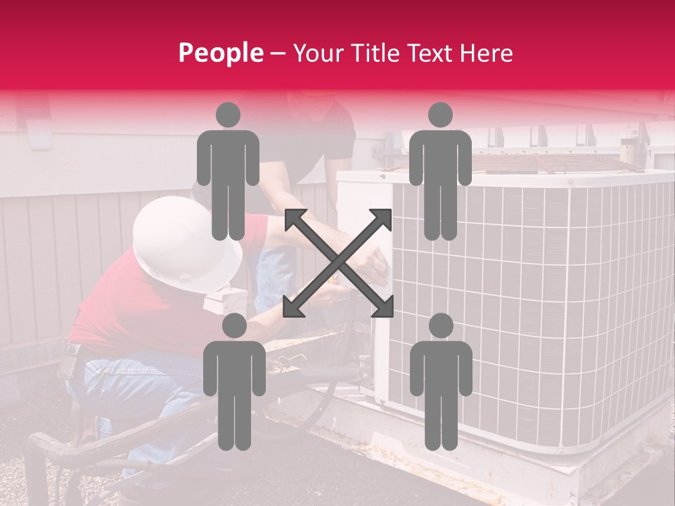 Two Workers On The Roof Of A Building Working On The Air Conditioning Unit. PowerPoint Template