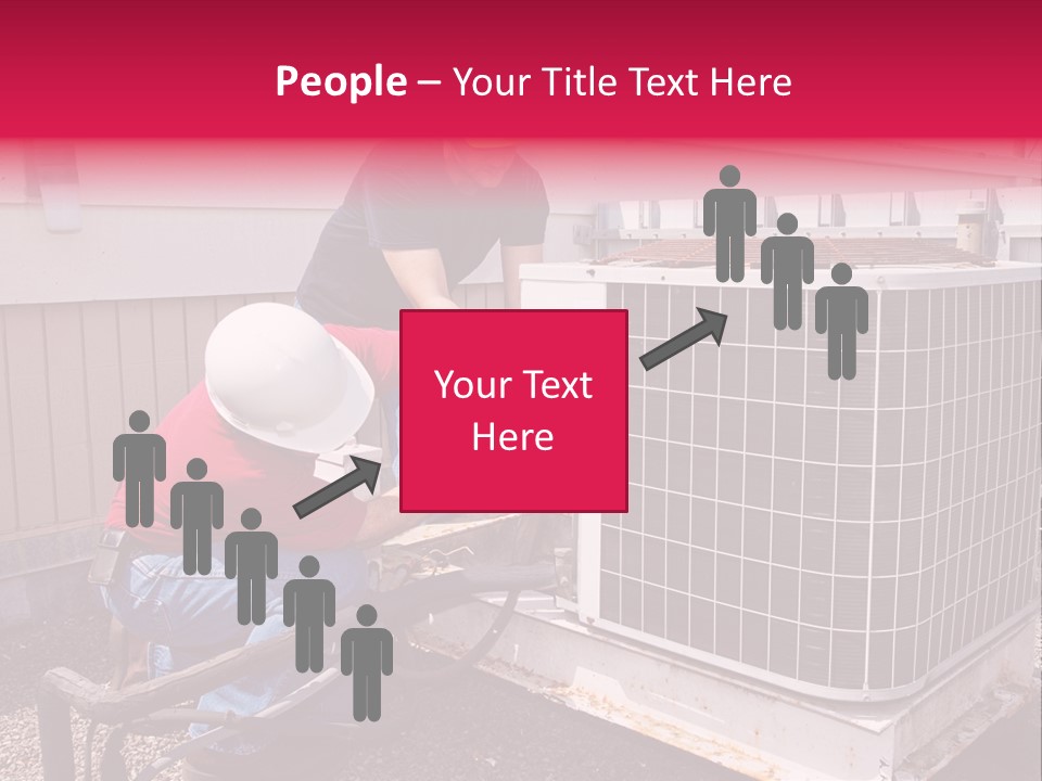 Two Workers On The Roof Of A Building Working On The Air Conditioning Unit. PowerPoint Template