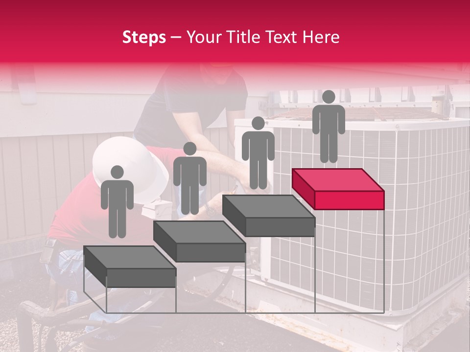 Two Workers On The Roof Of A Building Working On The Air Conditioning Unit. PowerPoint Template