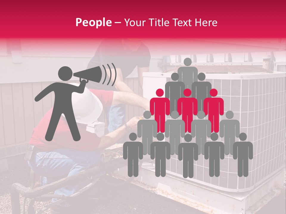 Two Workers On The Roof Of A Building Working On The Air Conditioning Unit. PowerPoint Template