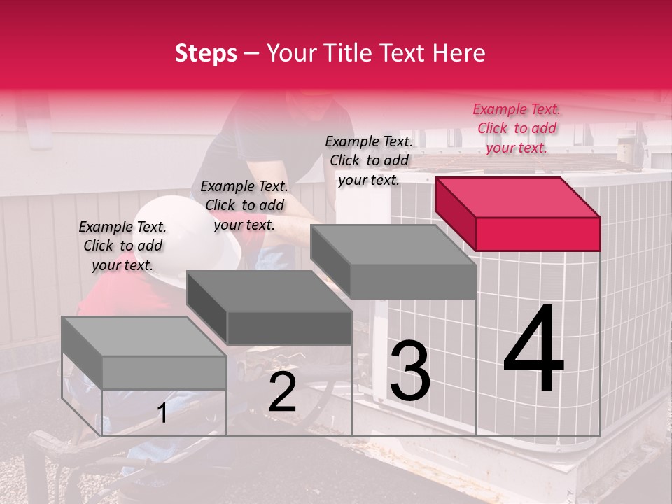 Two Workers On The Roof Of A Building Working On The Air Conditioning Unit. PowerPoint Template
