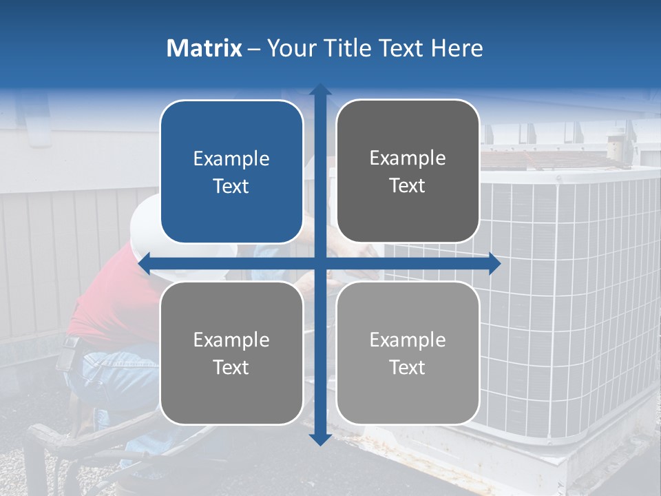 Two Workers On The Roof Of A Building Working On The Air Conditioning Unit. PowerPoint Template