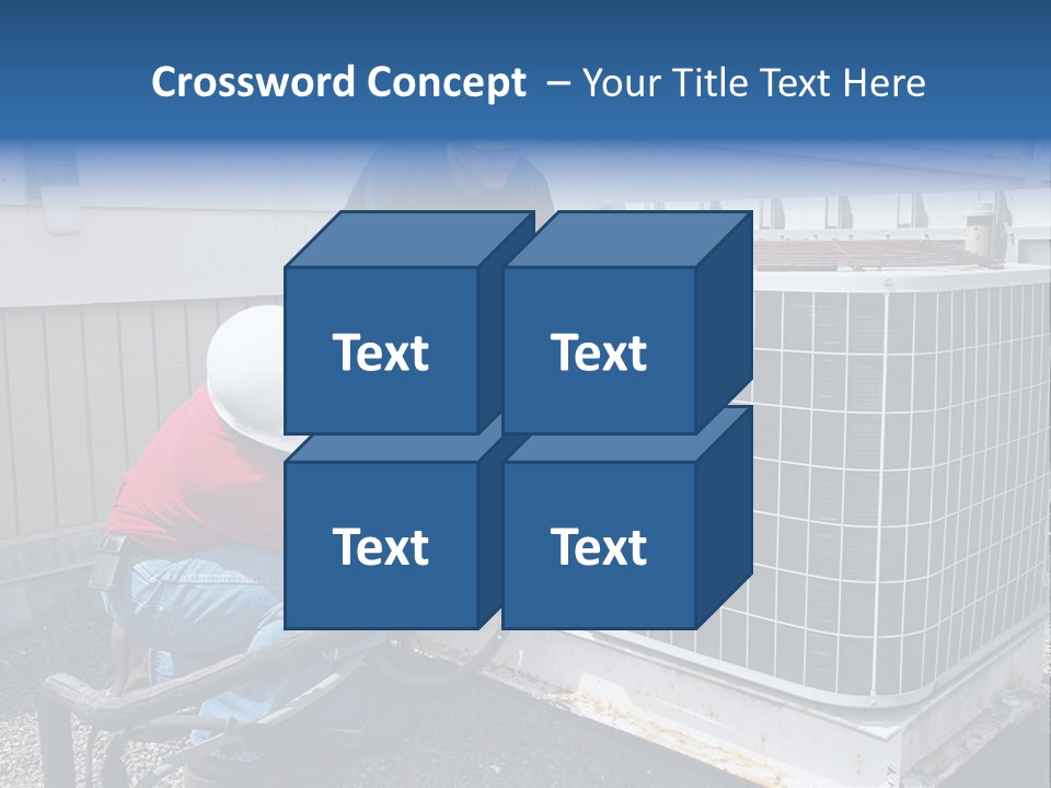 Two Workers On The Roof Of A Building Working On The Air Conditioning Unit. PowerPoint Template