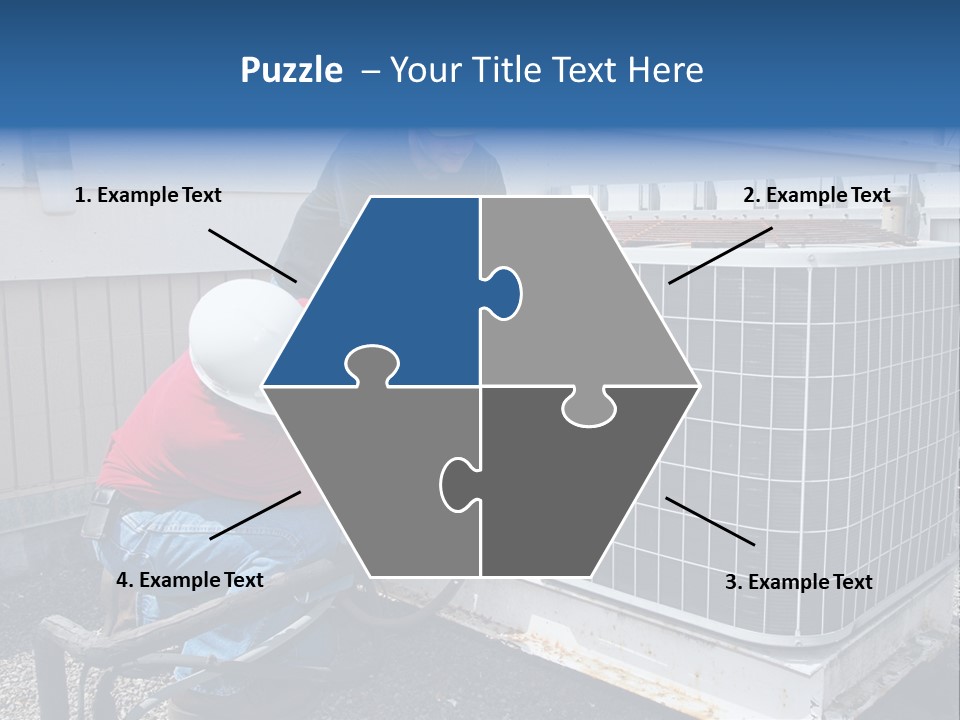 Two Workers On The Roof Of A Building Working On The Air Conditioning Unit. PowerPoint Template