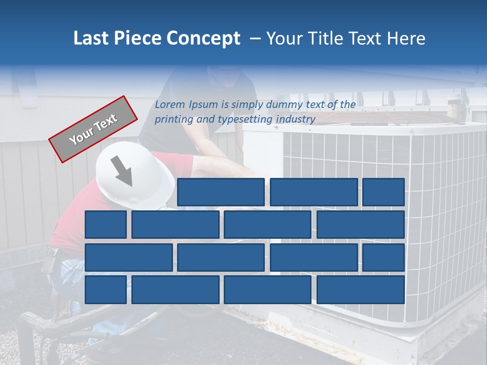 Two Workers On The Roof Of A Building Working On The Air Conditioning Unit. PowerPoint Template