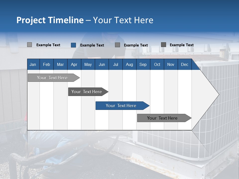Two Workers On The Roof Of A Building Working On The Air Conditioning Unit. PowerPoint Template