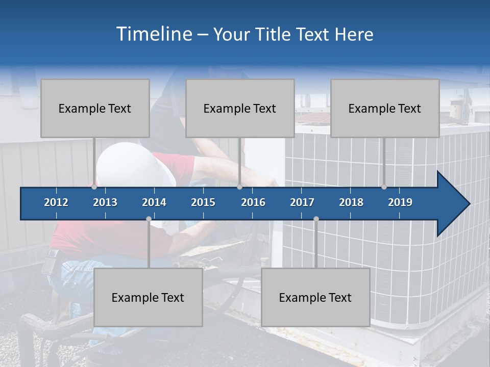 Two Workers On The Roof Of A Building Working On The Air Conditioning Unit. PowerPoint Template