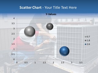 Two Workers On The Roof Of A Building Working On The Air Conditioning Unit. PowerPoint Template