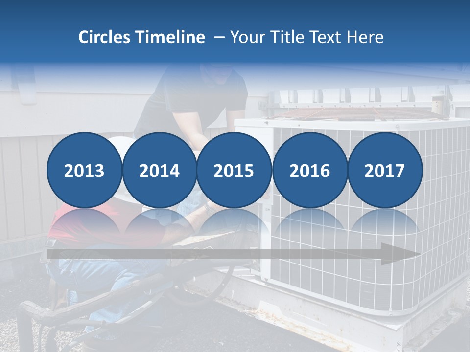 Two Workers On The Roof Of A Building Working On The Air Conditioning Unit. PowerPoint Template