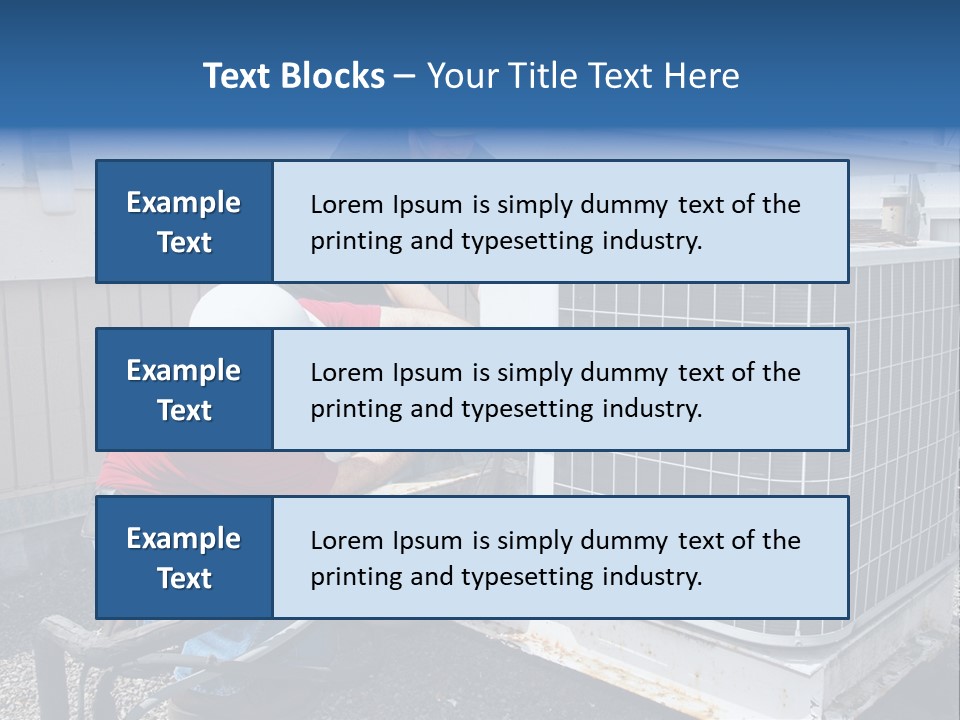 Two Workers On The Roof Of A Building Working On The Air Conditioning Unit. PowerPoint Template