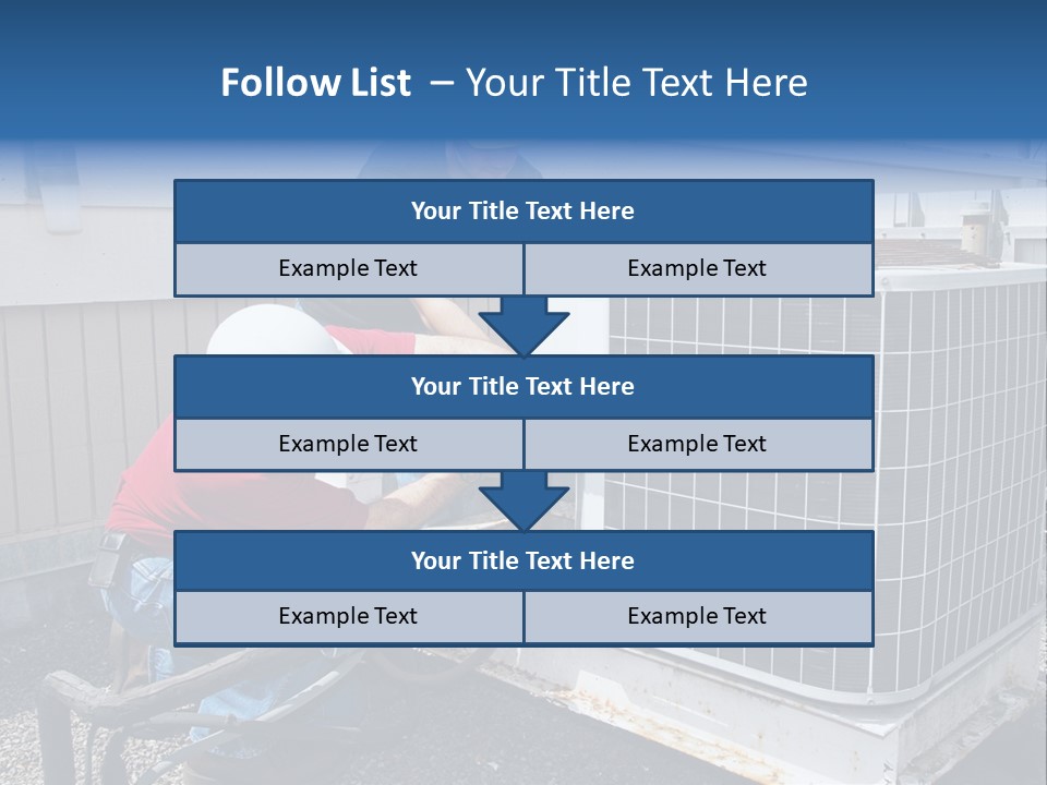 Two Workers On The Roof Of A Building Working On The Air Conditioning Unit. PowerPoint Template