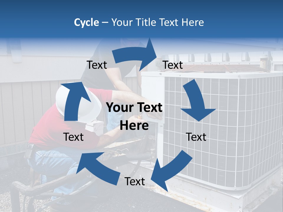 Two Workers On The Roof Of A Building Working On The Air Conditioning Unit. PowerPoint Template