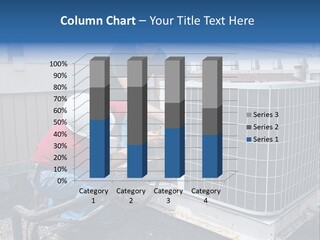 Two Workers On The Roof Of A Building Working On The Air Conditioning Unit. PowerPoint Template