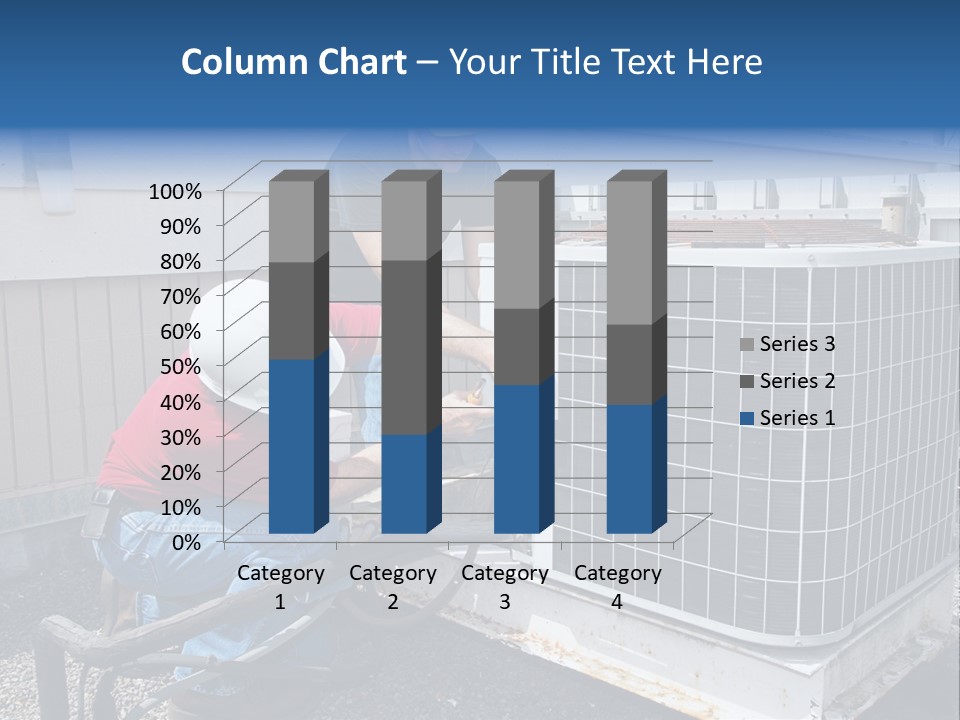 Two Workers On The Roof Of A Building Working On The Air Conditioning Unit. PowerPoint Template