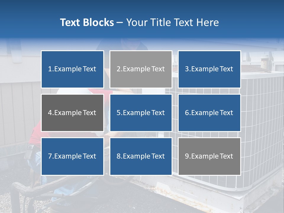 Two Workers On The Roof Of A Building Working On The Air Conditioning Unit. PowerPoint Template