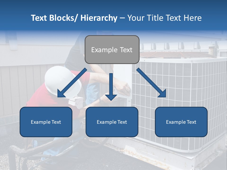 Two Workers On The Roof Of A Building Working On The Air Conditioning Unit. PowerPoint Template