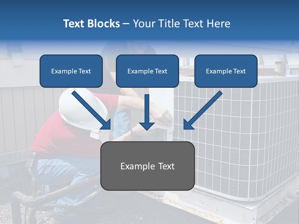 Two Workers On The Roof Of A Building Working On The Air Conditioning Unit. PowerPoint Template