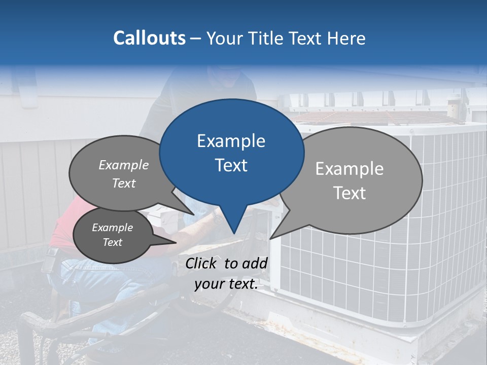 Two Workers On The Roof Of A Building Working On The Air Conditioning Unit. PowerPoint Template