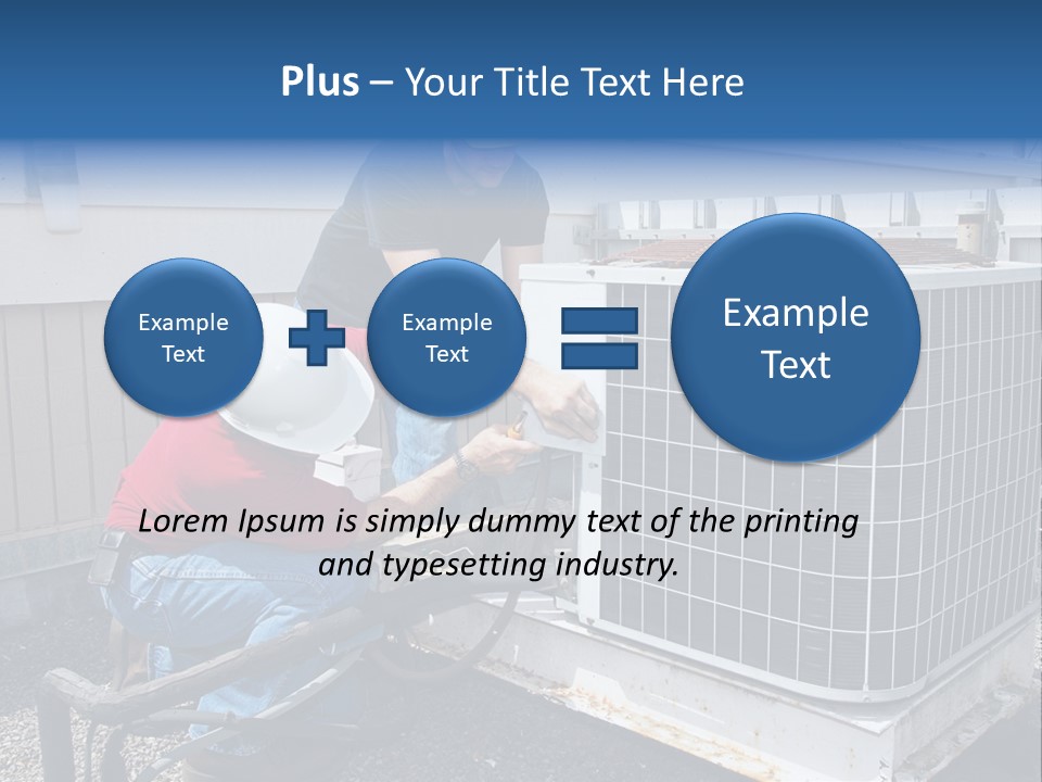 Two Workers On The Roof Of A Building Working On The Air Conditioning Unit. PowerPoint Template