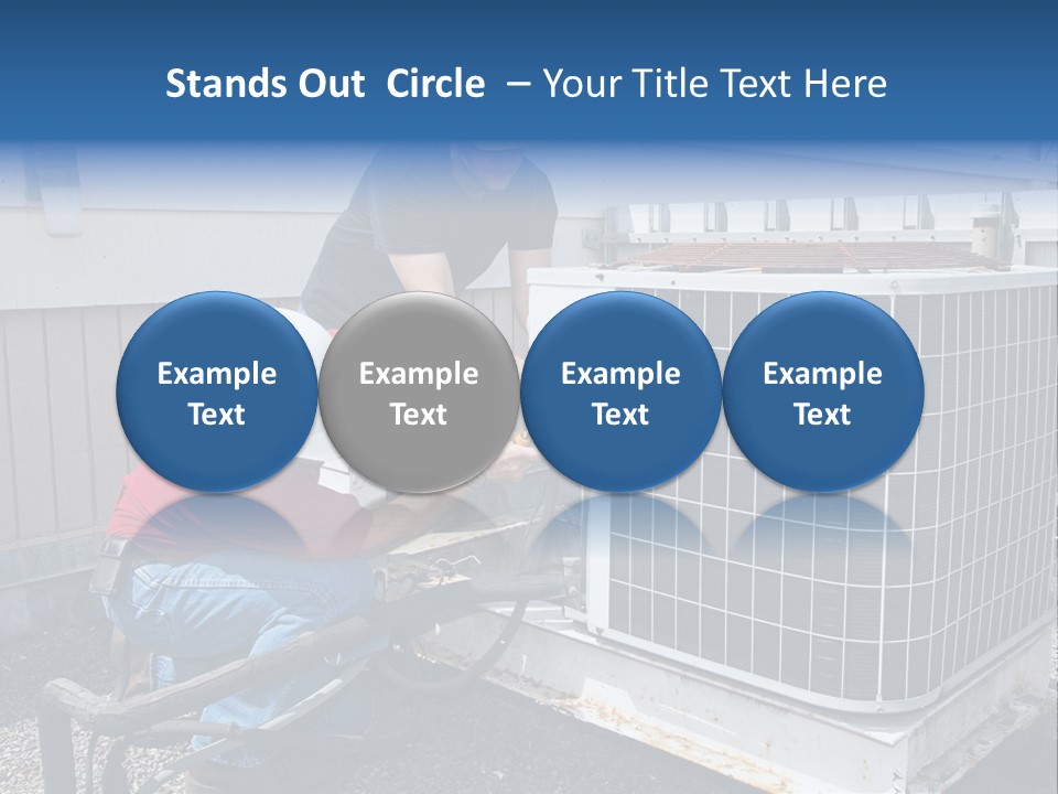 Two Workers On The Roof Of A Building Working On The Air Conditioning Unit. PowerPoint Template