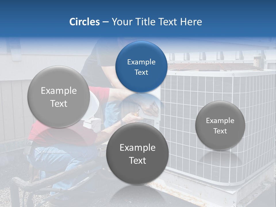 Two Workers On The Roof Of A Building Working On The Air Conditioning Unit. PowerPoint Template