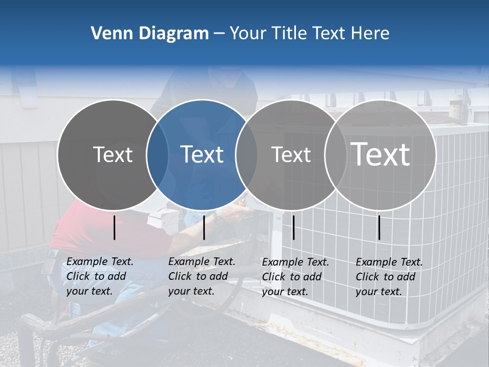 Two Workers On The Roof Of A Building Working On The Air Conditioning Unit. PowerPoint Template
