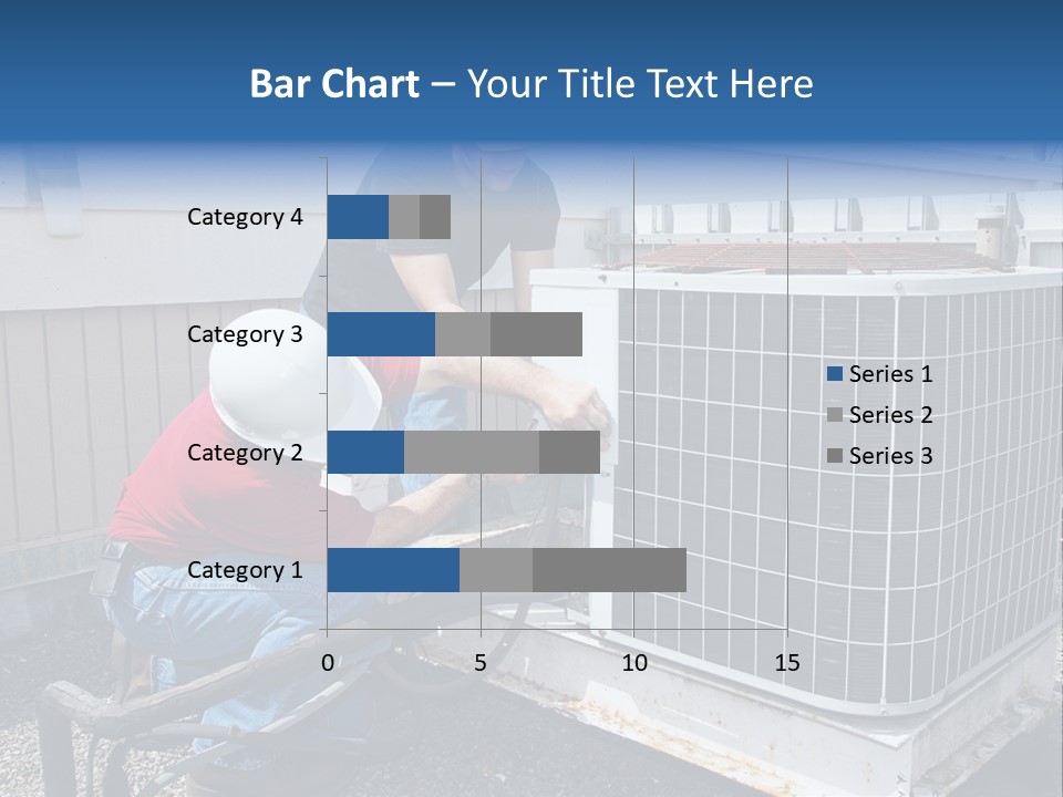 Two Workers On The Roof Of A Building Working On The Air Conditioning Unit. PowerPoint Template